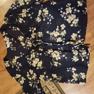 JMS Collection black sheer floral top/ cover up? Size XL